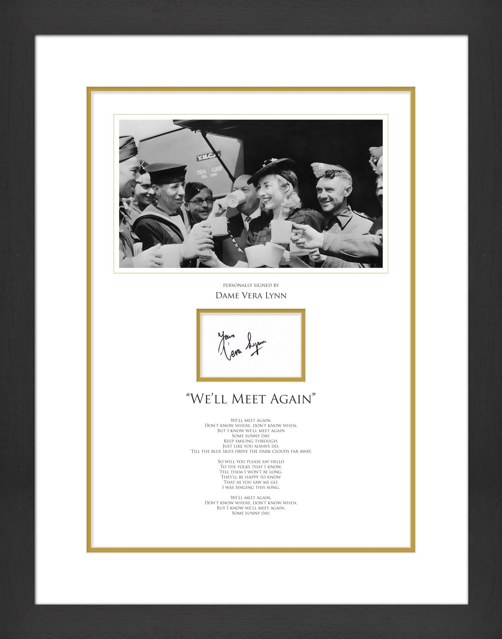 Dame Vera Lynn Signed White Card with Lyrics Poster Framed Display - Memorabilia Framers Shop